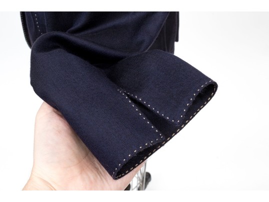 Akris Blue And Tan Trimmed Collared Blazer, Size 10