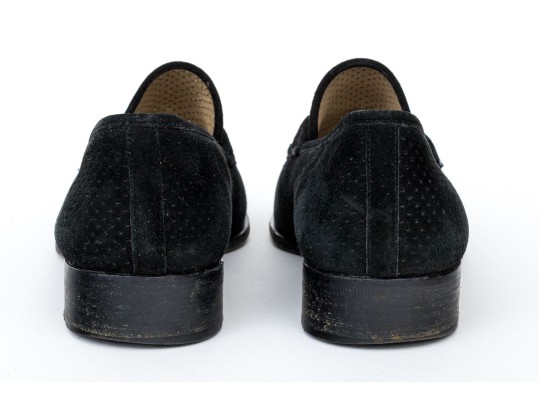 Gucci Edgy Black Perforated Suede Loafers With Gold-tone Horsebit, Size 10 B