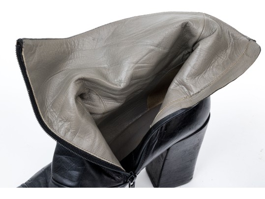 Prada Black Leather Chunky Heeled Zip Up Ankle Boots, Size 40