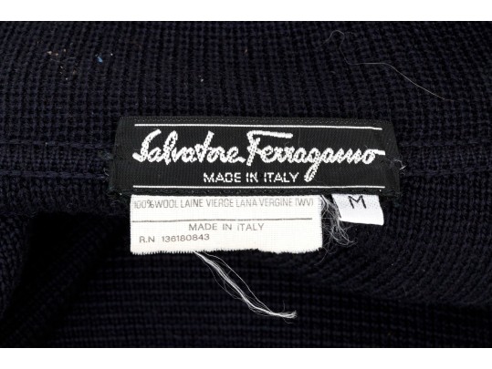 Salvatore Ferragamo Navy Blue Knit Wool Button Front Sweater, Size M