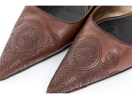 Prada Unique Brown Embroidered Leather Pumps, Size 41