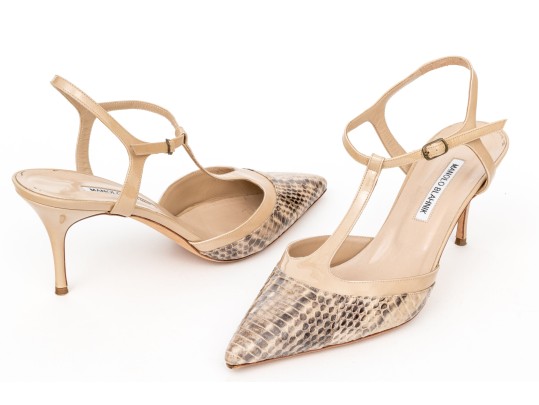 Manolo Blahnik Striking Tan Patent Leather 