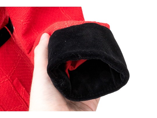 Valentino Boutique Long Red Windowpane Style Jacket With Velvet Collar And Belt, No Size Tag