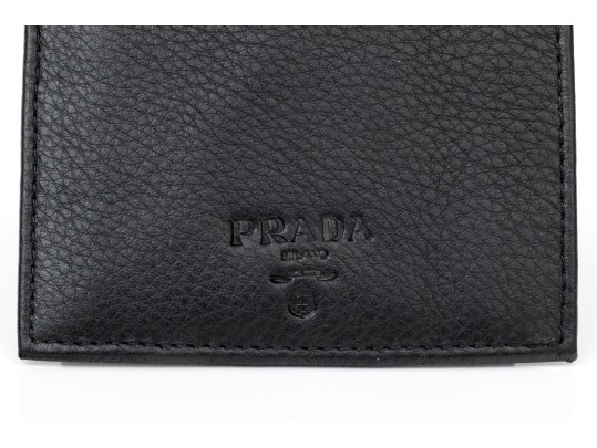 Prada Handsome Black Leather Billfold And Credit Card Holder, With Box