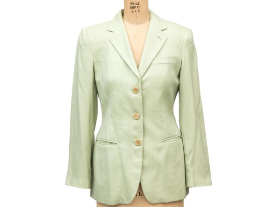Giorgio Armani Classico Green Cashmere And Silk Three Button Blazer, Size 40