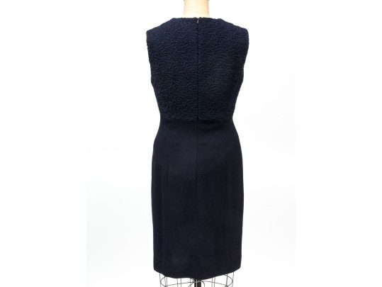 Escada Elements Vintage Navy Blue Lace Paneled Jacket And Dress Suit, Size 40