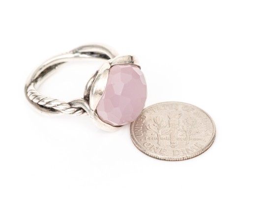 David Yurman Sterling Silver Checkerboard Rose Quartz 