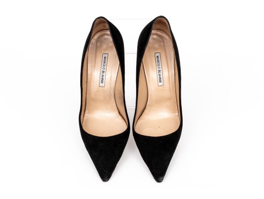 Manolo Blahnik Classic Black Suede Pumps, Size 41 1/2
