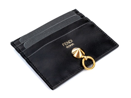 Fendi Black Stud And Hook Motif Credit Card Holder, With Box