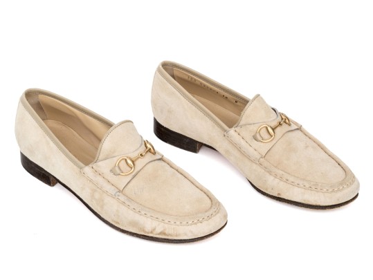 Gucci Striking Tan Suede Loafers With Gold-tone Horsebit, Size 10 B