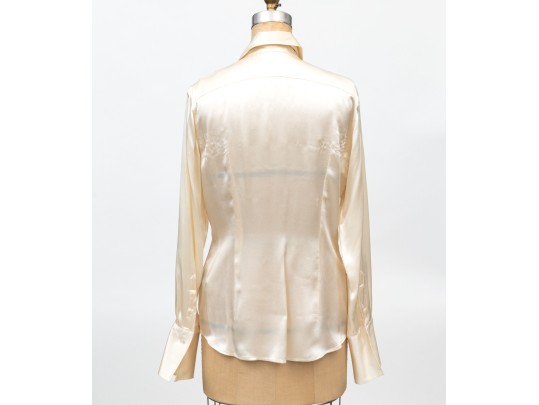 Ralph Lauren Black Label Lovely Ivory Silk Tuxedo Motif Blouse, Size 10