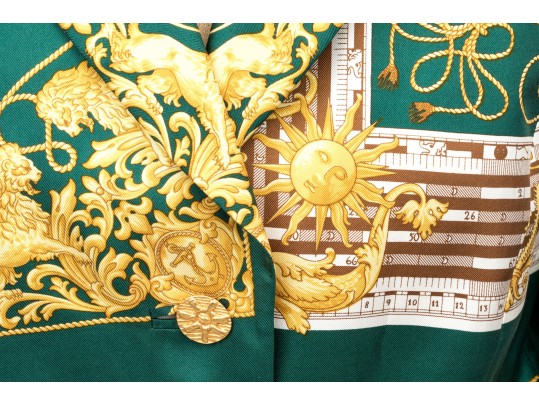 Louis Feraud Fabulous Green, Gold And White Ornate Silk Blazer, Size 12