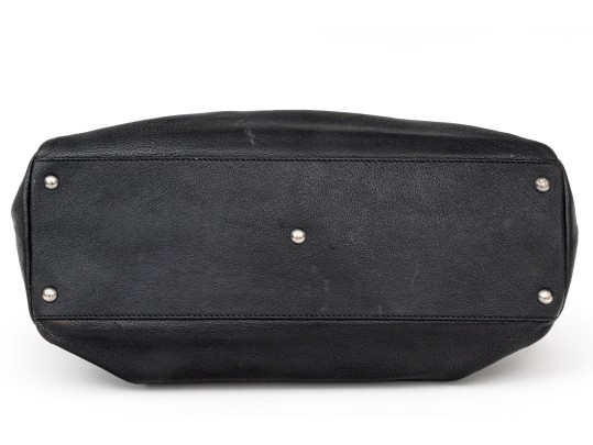 Fendi Extra Large Black Leather Twist Lock Top Handle Bag, With Strap