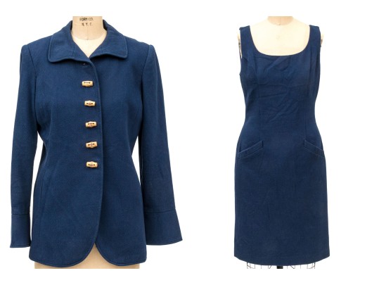 Alease Fisher Blue Cotton Bamboo Button Jacket And Dress Suit, Size 6