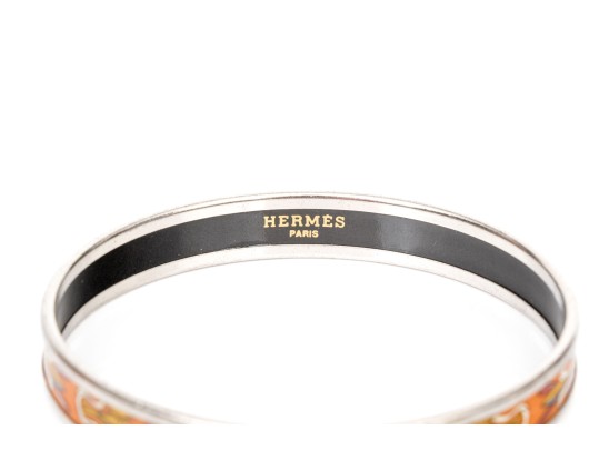 Hermès Orange, Grey And Brown Toned Slip On Bangle Bracelet, With Box