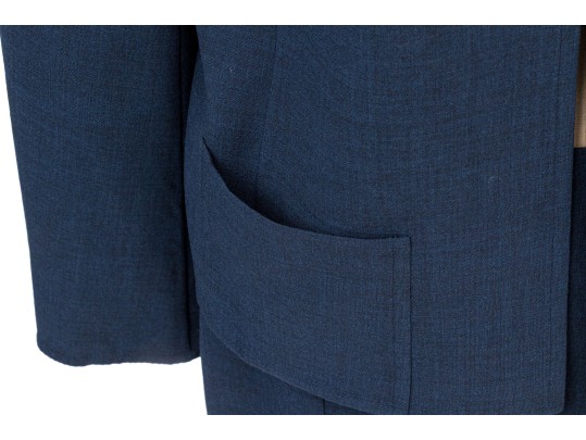 Akris Blackish Blue Wool Mandarin Collared Skirt Suit, Size 10