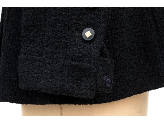Chanel Boutique Vintage Black Wool And Silk Boucle Jacket And Skirt Suit, Size 44