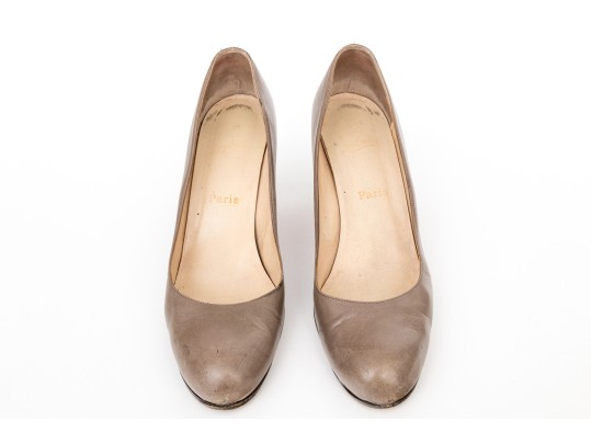 Christian Louboutin Classic Taupe Leather Pumps, Size 41 1/2