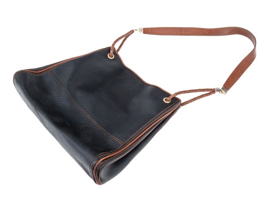 Bottega Veneta Black Canvas And Brown Leather Tote Style Shoulder Bag