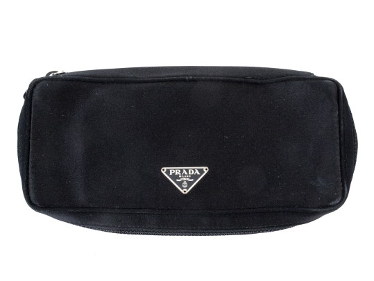 Prada Beautiful Black Silk Zip Top Cosmetics Bag, Authenticated