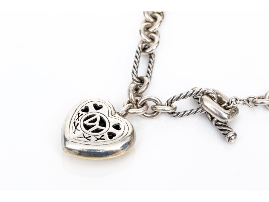 David Yurman Striking Sterling Toggle Link Necklace With 18k And Sterling Ribbed Heart 