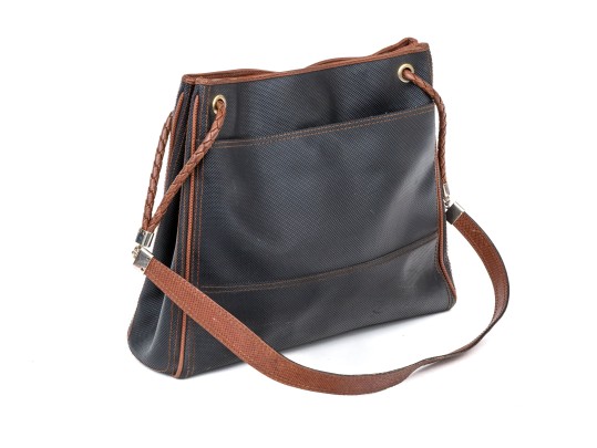 Bottega Veneta Black Canvas And Brown Leather Tote Style Shoulder Bag