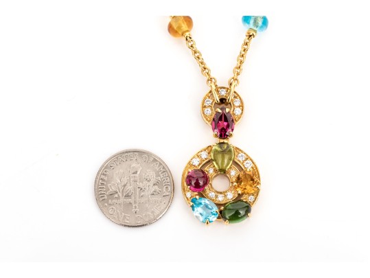 Bulgari 18k Yellow Gold Stunning Astrale Cherchi Colored Stone And Diamond Necklace