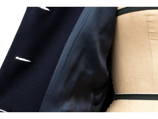 Escada Elements Vintage Navy Blue Lace Paneled Jacket And Dress Suit, Size 40