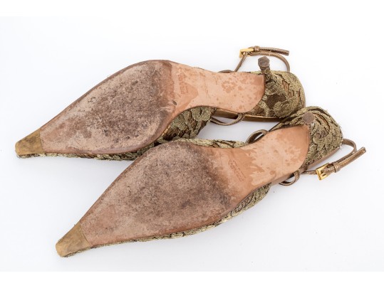 Prada Beautiful Lace, Fabric And Leather Slingback Pumps, Size 40