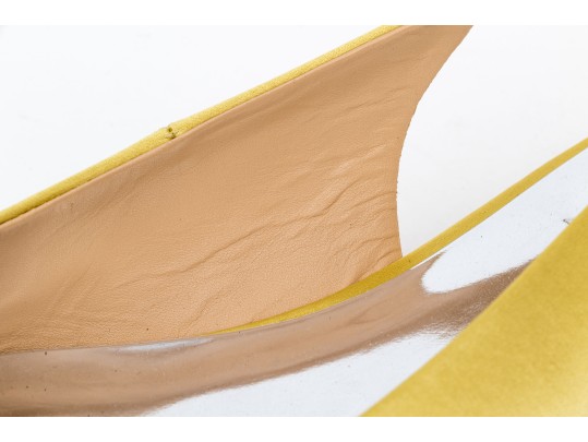 Badgley Mischka Beautiful Yellow Satin And Rhinestone Slingbacks, Size 10