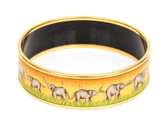 Hermès Striking Orange Toned Elephant Motif Bangle Bracelet, Please See Sizing Note