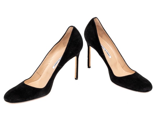 Manolo Blahnik Classic Black Suede Stiletto Pumps, Size 41 1/2