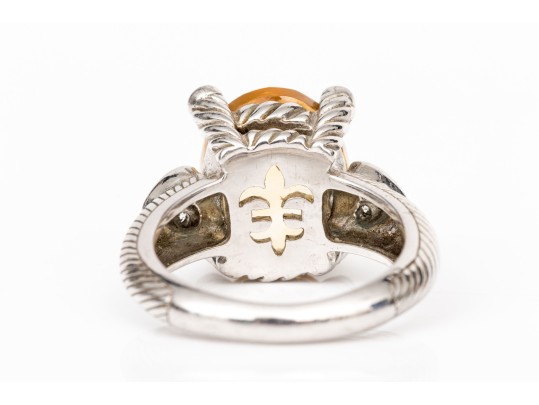 Judith Ripka Sterling Silver Checkerboard Oval Citrine And Cz Ring, Size 7