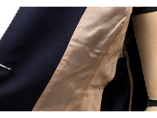 Akris Blue And Tan Trimmed Collared Blazer, Size 10