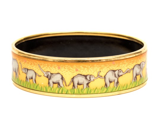 Hermès Striking Orange Toned Elephant Motif Bangle Bracelet, Please See Sizing Note