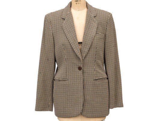 Giorgio Armani Classico Black, Brown And Tan Large Houndstooth Button Front Blazer, Size 42