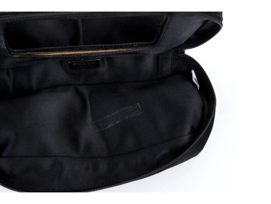 Prada Beautiful Black Silk Zip Top Cosmetics Bag, Authenticated