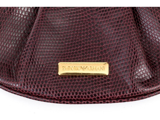 Giorgio Armani Lovely Burgundy Top Handled And Chain Motif Shoulder Purse
