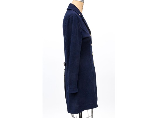 St. John Collection Navy Blue Button Front Long Knit Blazer, Size 4