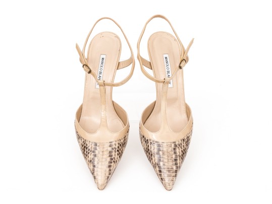 Manolo Blahnik Striking Tan Patent Leather 