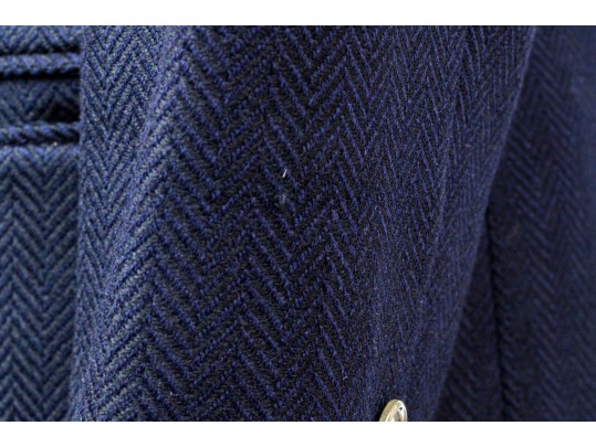 Giorgio Armani Vintage Black Label Blue Black Wool Herringbone Button Front Blazer, Size 42