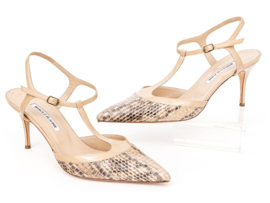 Manolo Blahnik Striking Tan Patent Leather 