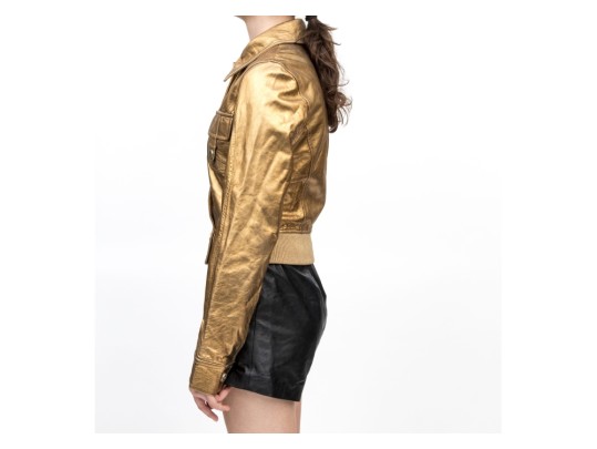 Dolce & Gabbana Y2K Style Gold Leather Bomber Style Jacket, Size 42