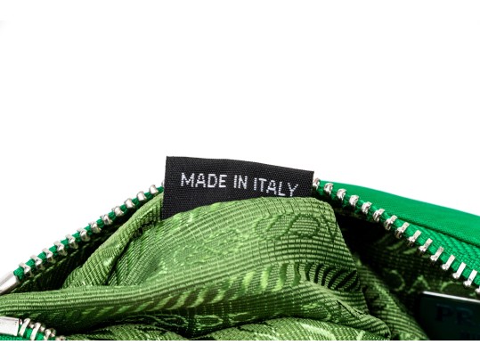 Prada Re-Edition 2005 Green Nylon Shoulder Bag With Logo Strap & Mini Pouch
