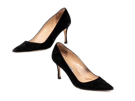 Manolo Blahnik Classic Black Suede Pumps, Size 41 1/2