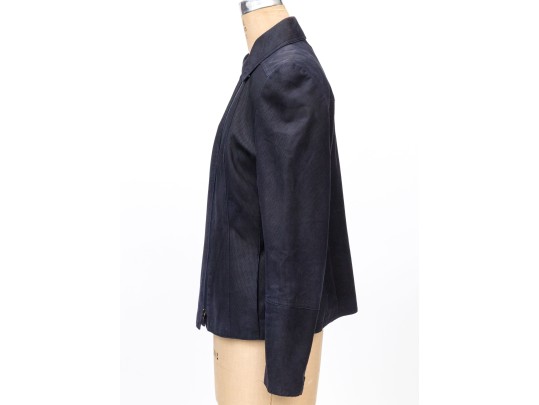 Akris Magnificent Navy Blue Fine Suede Moto Style Jacket, Size 10