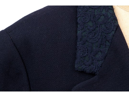 Escada Elements Vintage Navy Blue Lace Paneled Jacket And Dress Suit, Size 40