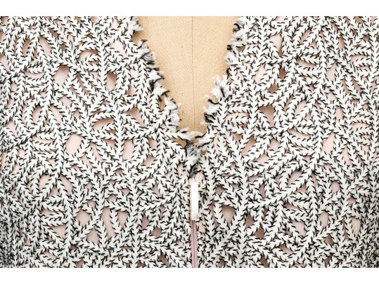 Akris Beautiful Silk Lattice Overlay Style Zip Front Top, Size 10