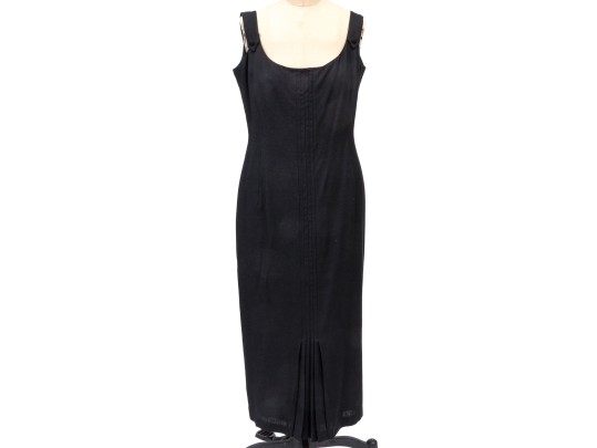 John Galliano Long Black Linen And Silk Tank Dress, Size 12