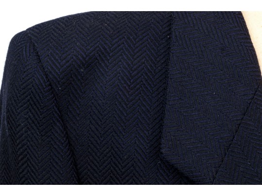 Giorgio Armani Vintage Black Label Blue Black Wool Herringbone Button Front Blazer, Size 42